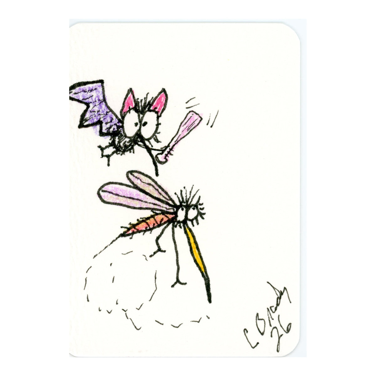 Tiny Perch Original TPS-M31 – Batting Benny – 1-of-1 Original Art