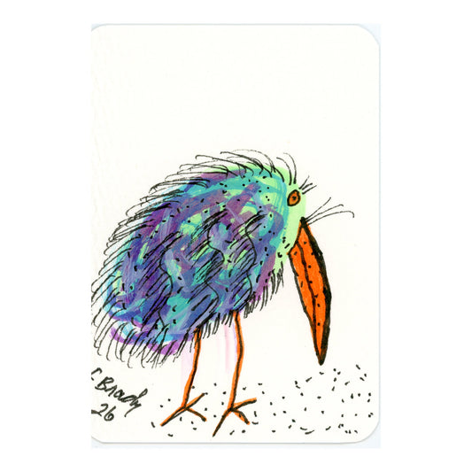 Tiny Perch Original -TPS-267 Plum Puddle Bird- 1 of 1 Original Art